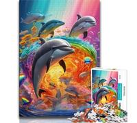 1000 Piece Jigsaw Puzzles for Teenagers Colorful Dolphins Teenager Puzzles,Toys Educational Games Stress Relieving Unique Birthday And Gifts (size 38x26cm)