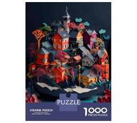 1000 Piece Jigsaw Puzzles for Teenagers Colorful Paper Art Village Scene Puzzle for Adults Brain Teaser Game Birthday Present Help The Brain Exercise 70x50cm/1000pcs