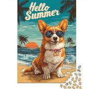 1000 Piece Jigsaw Puzzles for Teenagers Corgi Summer Beach Poster Jigsaw for Adults DIY Toys Pattern Assembly Help The Brain Exercise 38x26cm/1000pcs