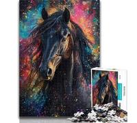 1000 Piece Jigsaw Puzzles for Teenagers Cosmic Black Horse Adult Puzzles,Stress Reliever Staycation Kill Time Enhance Love between Couples 50x75cm