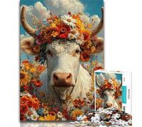 1000 Piece Jigsaw Puzzles for Teenagers Cow Wearing A Wreath 1000 Pieces for Teenagers,Educational Games Home Decoration Suitable for Desktop Decoration (size 38x26cm)