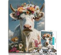1000 Piece Jigsaw Puzzles for Teenagers Cow Wearing A Wreath Teenager Jigsaw,Relax Games Is Ideal As A Gift for The Whole Family 26x38cm