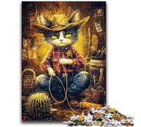 1000 Piece Jigsaw Puzzles for Teenagers Cowboy Cat Challenging Game And Family Play Educational Game for Birthday, Chrismas 50x75cm