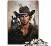 1000 Piece Jigsaw Puzzles for Teenagers Cowboy Oil Painting 1000 Pieces for Adults,Classic Educational Games Beautiful Decoration (75x50cm)