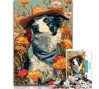 1000 Piece Jigsaw Puzzles for Teenagers Cowgirl Dogs in Wildflowers 1000 Pieces for Adults,Educational Games Wall Decoration Unique Birthday And Xmas Gifts 38x26cm