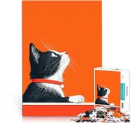 1000 Piece Jigsaw Puzzles for teenagers Curious Cat on Orange Entspannungsspiele Verbessern Sie das Gedächtnis75x50cm