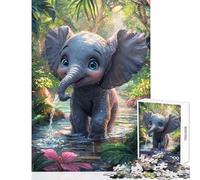 1000 Piece Jigsaw Puzzles for Teenagers Cute Elephant in Jungle Stream Jigsaw Puzzles 1000 Educational Toy Gifts For Birthdays Hand Speed Race (50x75cm)