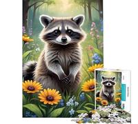 1000 Piece Jigsaw Puzzles for Teenagers Cute Raccoon in Meadow Help The Brain Exercise Difficult Hard Relaxing Games Suitable for Ages 14 And Up (38X26CM)