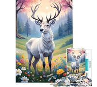 1000 Piece Jigsaw Puzzles for Teenagers Cute White Stag in Meadow Help The Brain Exercise Difficult Hard Relaxing Games Suitable for Ages 14 And Up (38X26CM)