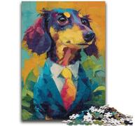1000 Piece Jigsaw Puzzles for Teenagers Dachshund in A Suit Challenging To Complete But Fun And Humorous with Matching Poster And Trivia Sheet 50x75cm