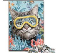 1000 Piece Jigsaw Puzzles for Teenagers Diver Cat, Brain Teaser For Wall Decoration Unique Birthday And Xmas Gifts for for Age 14 26x38cm