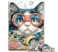 1000 Piece Jigsaw Puzzles for Teenagers Diver Cat Staycation Kill Time with Fully Interlocking Randomly Shaped Pieces 38x26cm