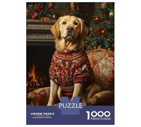 1000 Piece Jigsaw Puzzles for Teenagers Dog in Christmas Sweater by Fireplace Labrador in Festive Chair Jigsaw for Adults Relax Games Hand Speed Race Deal As Gifts for The Whole Family 38x26cm/1000pc