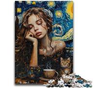1000 Piece Jigsaw Puzzles for Teenagers Drinking Coffee in The Night Sky for And 14 Years And over Impossible Game Christmas Birthday Gift 26x38cm