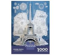 1000 Piece Jigsaw Puzzles for Teenagers Eiffel Tower Blueprint Art Print Puzzle for Adults Brain Teaser Game Birthday Present Help The Brain Exercise 38x26cm/1000pcs