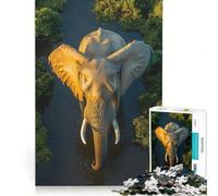 1000 Piece Jigsaw Puzzles for Teenagers Elephant in River, Aerial View, Educational Toy, Tough Challenge, for Is Ideal As A Gift 38x26cm