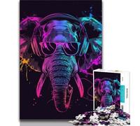 1000 Piece Jigsaw Puzzles for Teenagers Elephant with Headphones Teenager Jigsaw,Family Activity Fun at Home Activities, Birthday Present,Travel Gifts 26x38cm