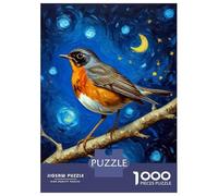 1000 Piece Jigsaw Puzzles for Teenagers European Robin in Starry Night Teenager Puzzles Relaxing Games Hand Speed Race Help The Brain Exercise 38x26cm/1000pcs