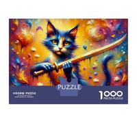 1000 Piece Jigsaw Puzzles for Teenagers Fantasy Warrior Cat Sword Puzzle for Adults Hands-on Game Wall Decoration Unique Birthday And Gifts 38x26cm/1000pcs