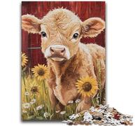 1000 Piece Jigsaw Puzzles for Teenagers Farm Sunflower Cows Artistic Wall Decor & Birthday Gift Idea for Friends, Home Office 26x38cm