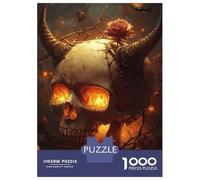 1000 Piece Jigsaw Puzzles for Teenagers Fiery Skull & Thorned Rose Puzzle for Adults Relax Games Perfect Decoration Deal As Gifts for The Whole Family 52x38cm/1000pcs