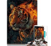 1000 Piece Jigsaw Puzzles for Teenagers Flame Tiger,Toys Educational Games Stress Relieving Artists Collection,Fine Art 38x26cm