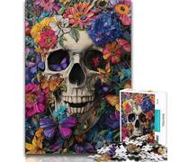 1000 Piece Jigsaw Puzzles for Teenagers Flower Skull Puzzles for Adults,Stress Reliever Difficult Challenge Secret Santa Gifts (size 38x26cm)