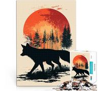 1000 Piece Jigsaw Puzzles for teenagers Fox Silhouette Sunset Stress Relief Fun at Home Activities, Birthday Present,Travel Gifts, 50x70cm