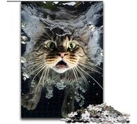 1000 Piece Jigsaw Puzzles for Teenagers Frightened Cat Under Water, for 14+ Challenging Game As A Gift for The Whole Family And Friends (Size 26x38cm)