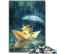 1000 Piece Jigsaw Puzzles for Teenagers Frog Riding Paper Boat Challenging Game Toys for Is Ideal As A Gift for The Whole Family 26x38cm