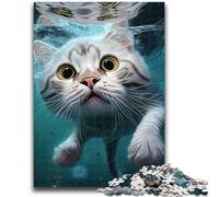 1000 Piece Jigsaw Puzzles for Teenagers Funny Cat Swimming Animal for And 14 Years And over Impossible Game Christmas Birthday Gift 26x38cm