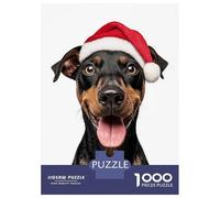 1000 Piece Jigsaw Puzzles for Teenagers German Pinscher Dog with Santa Hat Portrait Puzzles for Adults Family Games Staycation Kill Time Unique Birthday And Gifts 52x38cm/1000pcs