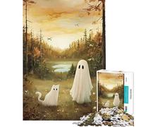 1000 Piece Jigsaw Puzzles for Teenagers Ghost And Cat in Autumn Forest Toy Intellectual Game Hands-on Game Stress Reliever Great Gifts for Games (Size 38x26cm)