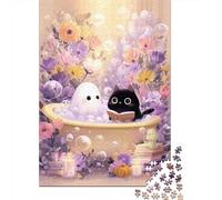 1000 Piece Jigsaw Puzzles for Teenagers Ghost Cat Bath Time Jigsaw for Adults DIY Toys Pattern Assembly Help The Brain Exercise 52x38cm/1000pcs