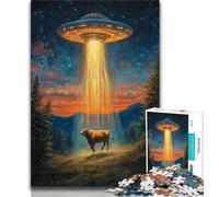 1000 Piece Jigsaw Puzzles for Teenagers Gifts Alien Spaceship And Cattle,Stress Reliever Difficult Challenge with Matching Poster And Trivia Sheet (38x26cm)