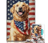 1000 Piece Jigsaw Puzzles for Teenagers Gifts American Flag Golden Retriever,Stress Reliever Staycation Kill Time Wishlist with Santa Claus (75x50cm)
