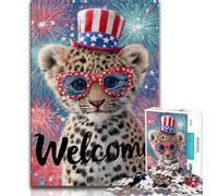 1000 Piece Jigsaw Puzzles for Teenagers Gifts American Leopard,Stress Reliever Difficult Challenge with Matching Poster And Trivia Sheet 38x52cm