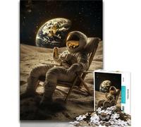 1000 Piece Jigsaw Puzzles for Teenagers Gifts Astronaut Sitting on The Moon 1000 Piece Jigsaw,Stress Reliever Staycation Kill Time Wishlist with Santa Claus (size 75x50cm)