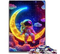 1000 Piece Jigsaw Puzzles for Teenagers Gifts Astronaut Sitting on The Moon Toys Educational Games Stress Relieving Suitable for Desktop Decoration 26x38cm