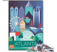 1000 Piece Jigsaw Puzzles for Teenagers Gifts Atlanta City Travel Poster, Game Toys Every Piece Is Unique - Challenging Family Fun Game for for Age 14 26x38cm