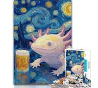 1000 Piece Jigsaw Puzzles for Teenagers Gifts Axolotl with Beer Starry Night 1000 Piece Puzzle,Unique Birthday And Gifts for And Age 14 Years Up 75x50cm