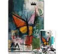 1000 Piece Jigsaw Puzzles for Teenagers Gifts Basquiat Style Butterfly,Stress Reliever Difficult Challenge with Matching Poster And Trivia Sheet (75x50cm)