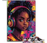 1000 Piece Jigsaw Puzzles for Teenagers Gifts Black Girl Listening to Music Suitable for People Aged 14 And Above Educational Game Challenge Toy Gift For Birthdays 26x38cm