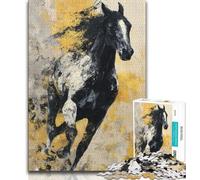 1000 Piece Jigsaw Puzzles for Teenagers Gifts Black Golden Horse Puzzles,Decompressing Intellectual Educational Toy Perfect Decoration 26x38cm