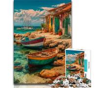 1000 Piece Jigsaw Puzzles for Teenagers Gifts Boats on Resort Island,Stress Reliever Staycation Kill Time Wishlist with Santa Claus (75x50cm)