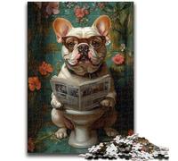 1000 Piece Jigsaw Puzzles for Teenagers Gifts Bulldog on The Toilet for Educational Game Challenge Toy Artists Collection, Fine Art 38x26cm