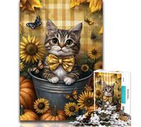 1000 Piece Jigsaw Puzzles for Teenagers Gifts Cat Among Sunflowers,Family Game Stress Reliever Difficult Challenge Suitable for Couples 38x26cm