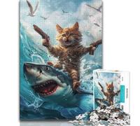 1000 Piece Jigsaw Puzzles for Teenagers Gifts Cat And Shark 1000 Piece Jigsaw,Stress Reliever Staycation Kill Time Wishlist with Santa Claus (size 38x26cm)