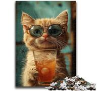 1000 Piece Jigsaw Puzzles for Teenagers Gifts Cat Drinking Coffee for Age 14+ Intellectual Game Christmas Birthday Gifts 26x38cm