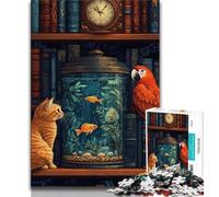 1000 Piece Jigsaw Puzzles for Teenagers Gifts Cat on The Bookshelf,Family Game Stress Reliever Difficult Challenge Suitable for Couples 75x50cm